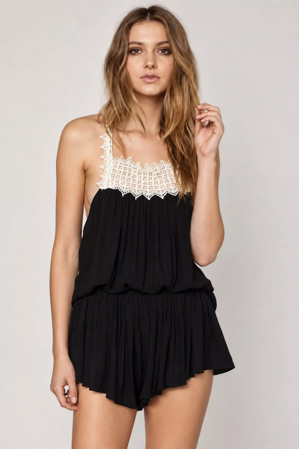 Peaches and Dream Black Crochet Trim Tank Top | Boho Pink