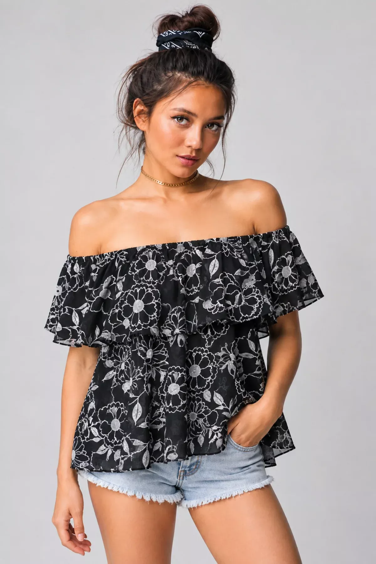 Perfect Harmony Black Off Shoulder Ruffle Top | Boho Pink