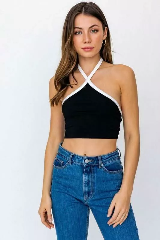 Pheobe Black Halter Top | Boho Pink