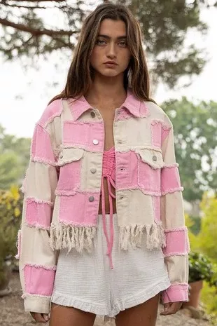 Pink Fringe Blocked Jacket