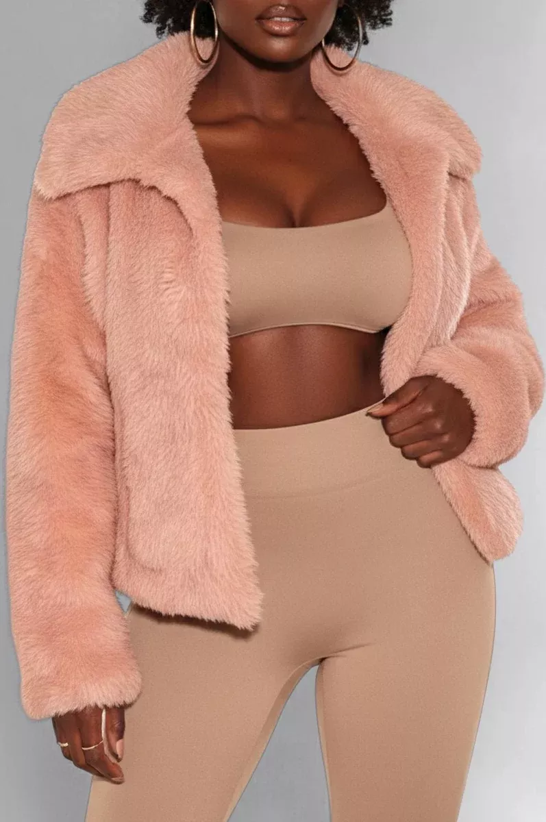 Pink Fuzzy Collared Long Sleeve Jacket