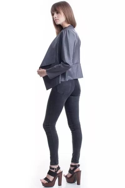 Pleather Long Sleeve Fold Over Black Jacket