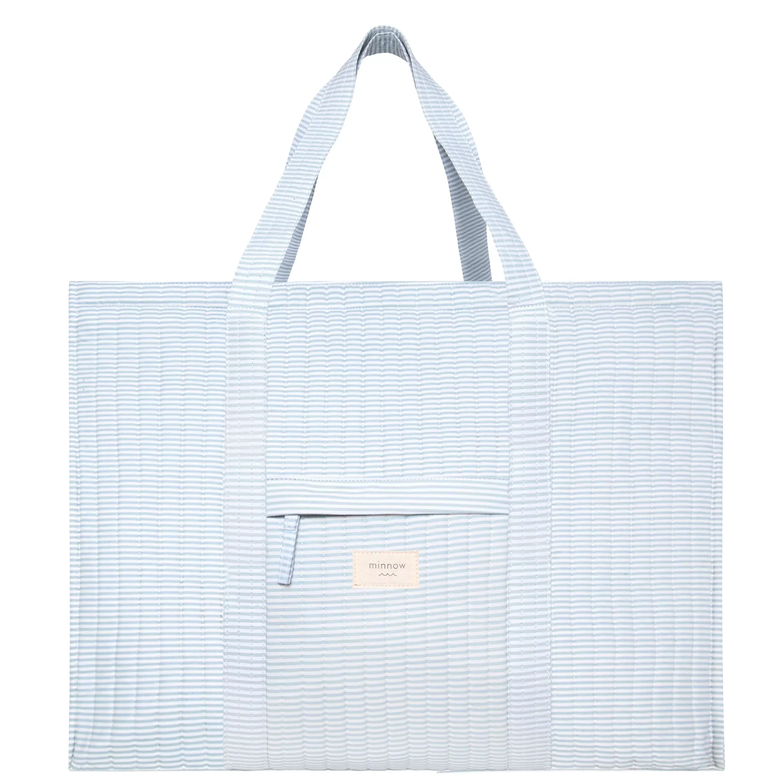 powder blue stripe overnighter tote