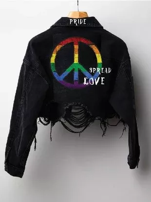 "PRIDE & PEACE" Crop Denim Jacket