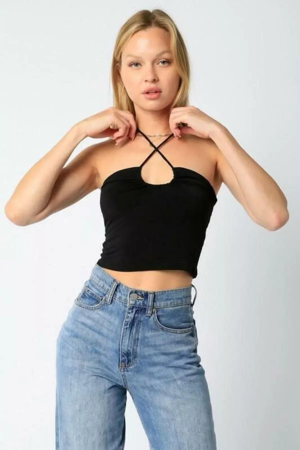 Randi Black Halter Crop Top | Boho Pink