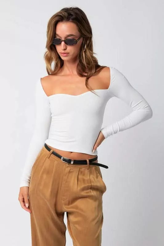 Reema White Sweetheart Long Sleeve Top | Boho Pink
