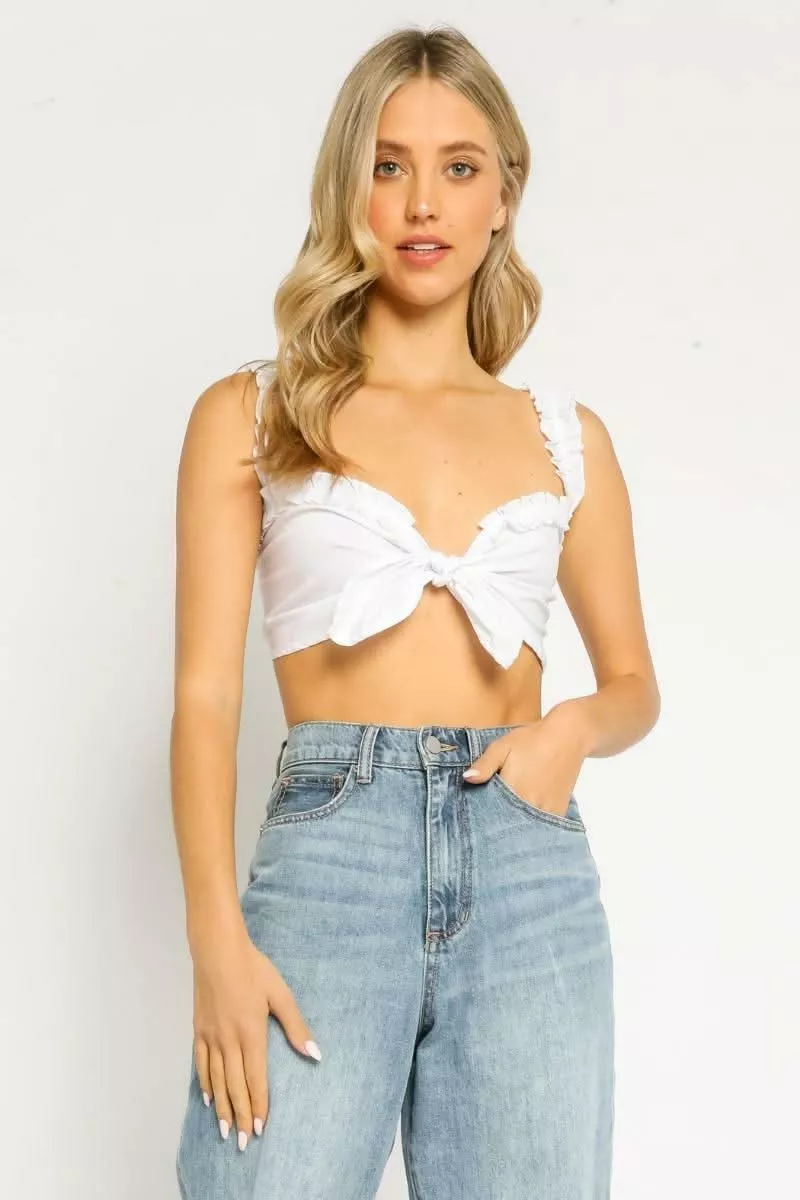Reese White Ruffle Front-Tie Crop Top | Boho Pink