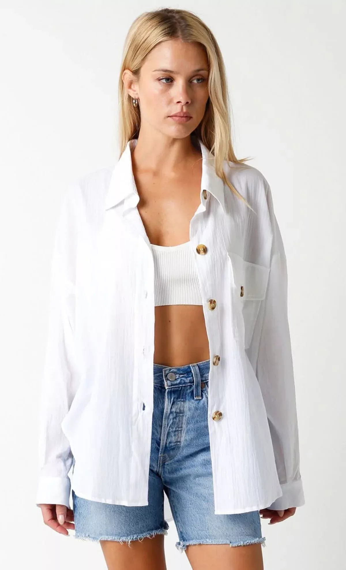 Renee White Button Down Top | Boho Pink