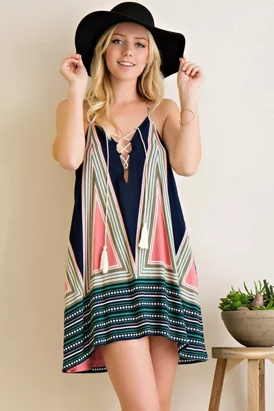Retro Lace-up Mini Dress