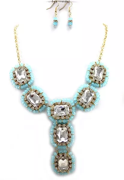Rhinestone Teardrop Necklace Set