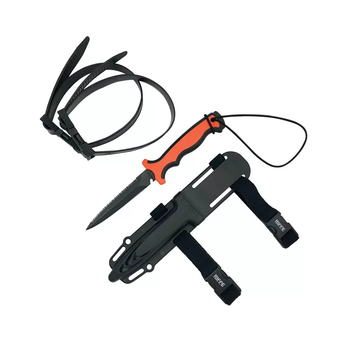 Riffe Wrangler Knife Safety Orange/Black Handle w/ Black Teflon Coated
