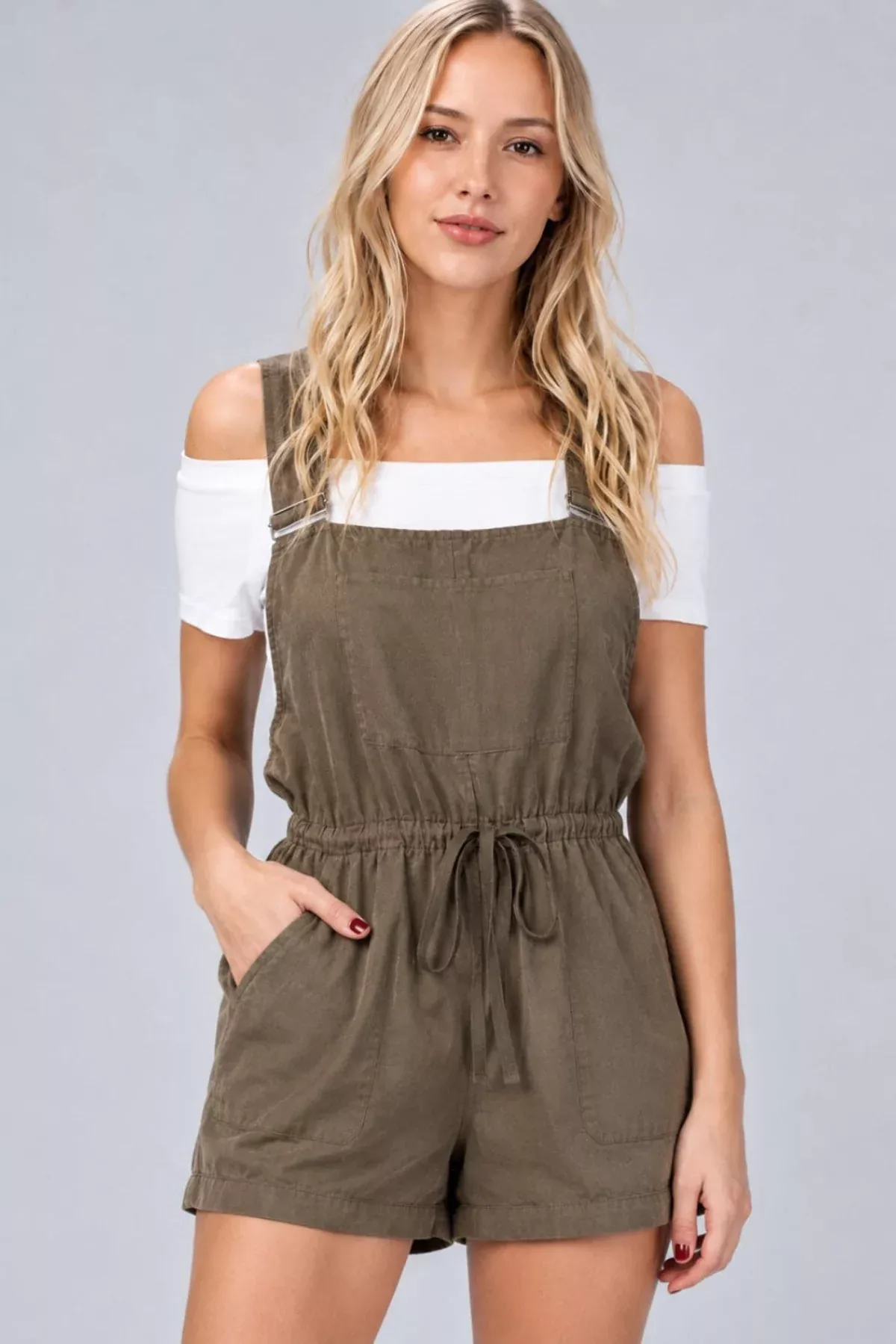 Rockstar Olive Boyfriend Romper | Boho Pink