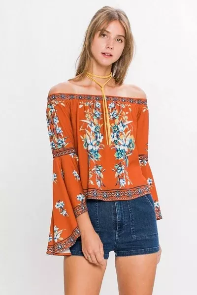 Romantic open Shoulder Floral Blouse