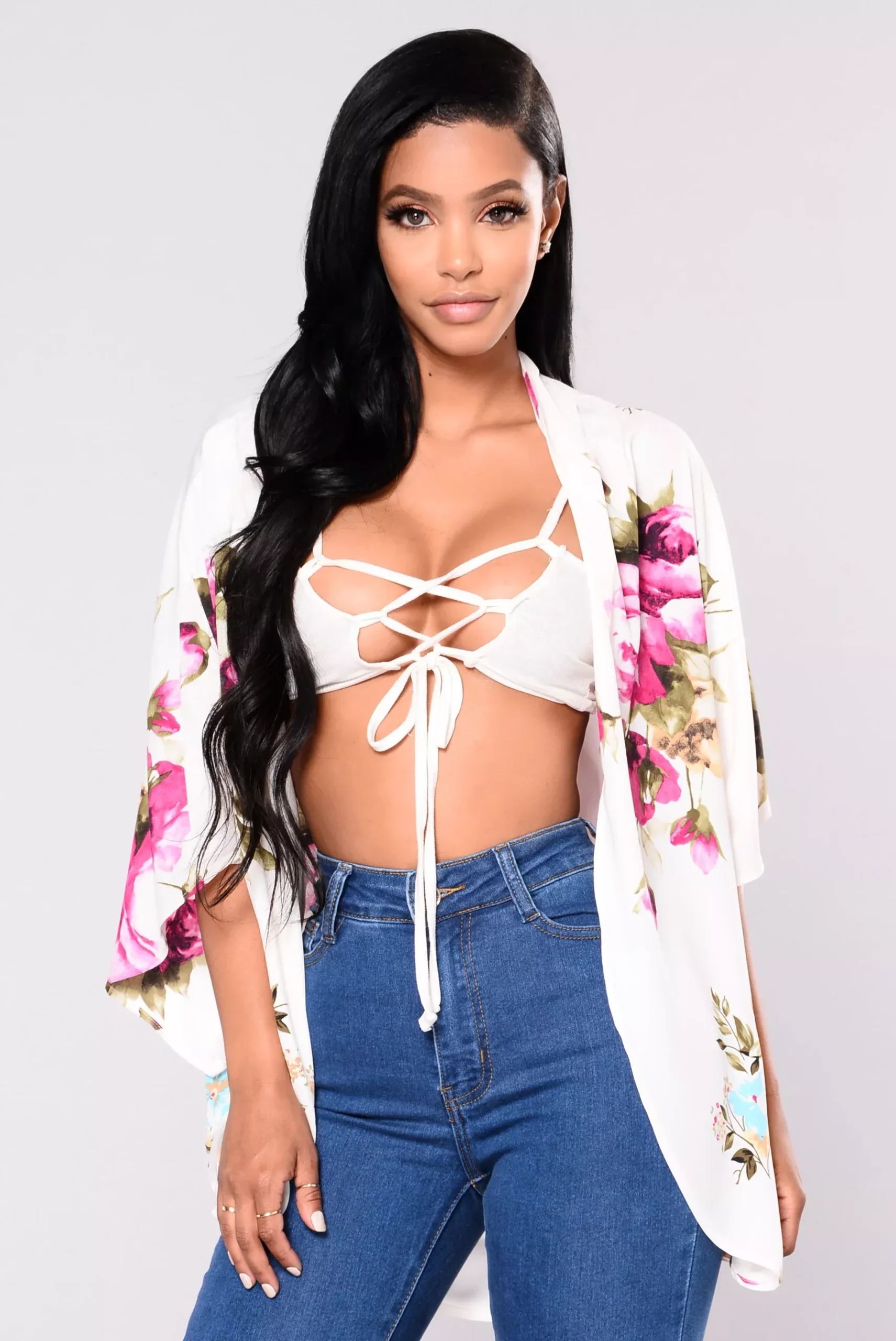 Rose Tree Kimono - Ivory/Purple