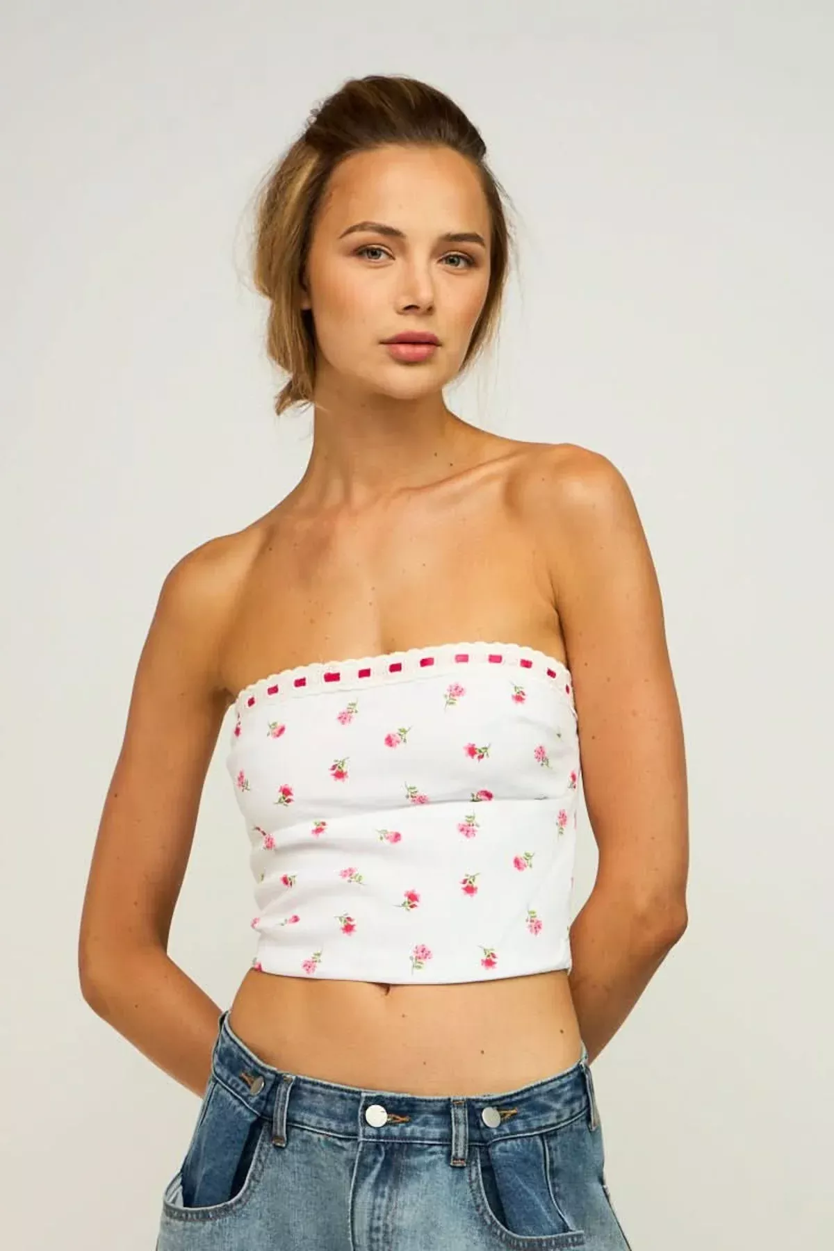 Rosie Posie White Floral Tube | Boho Pink