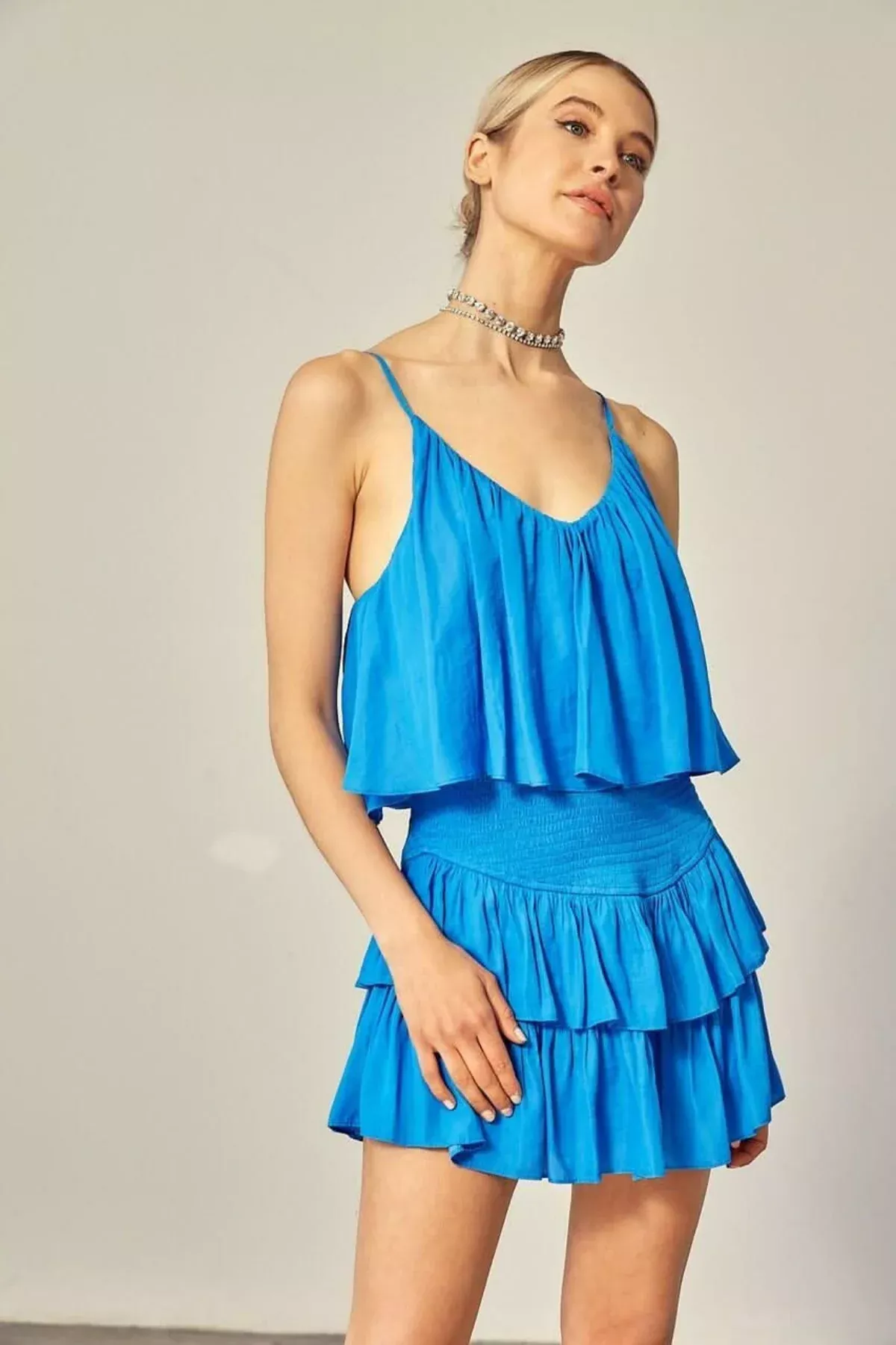San Antonio Maldive Blue Ruffle Romper | Boho Pink