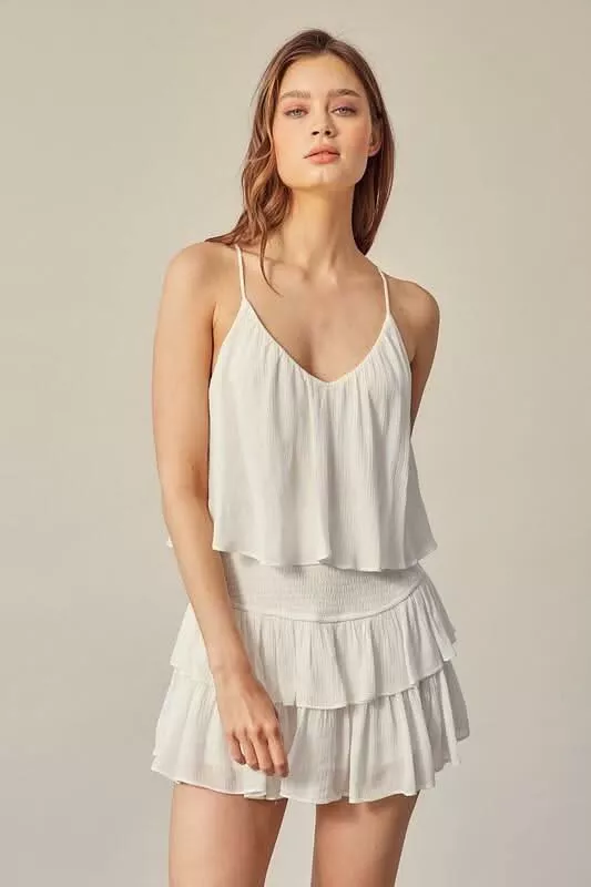 San Antonio White Ruffle Romper | Boho Pink