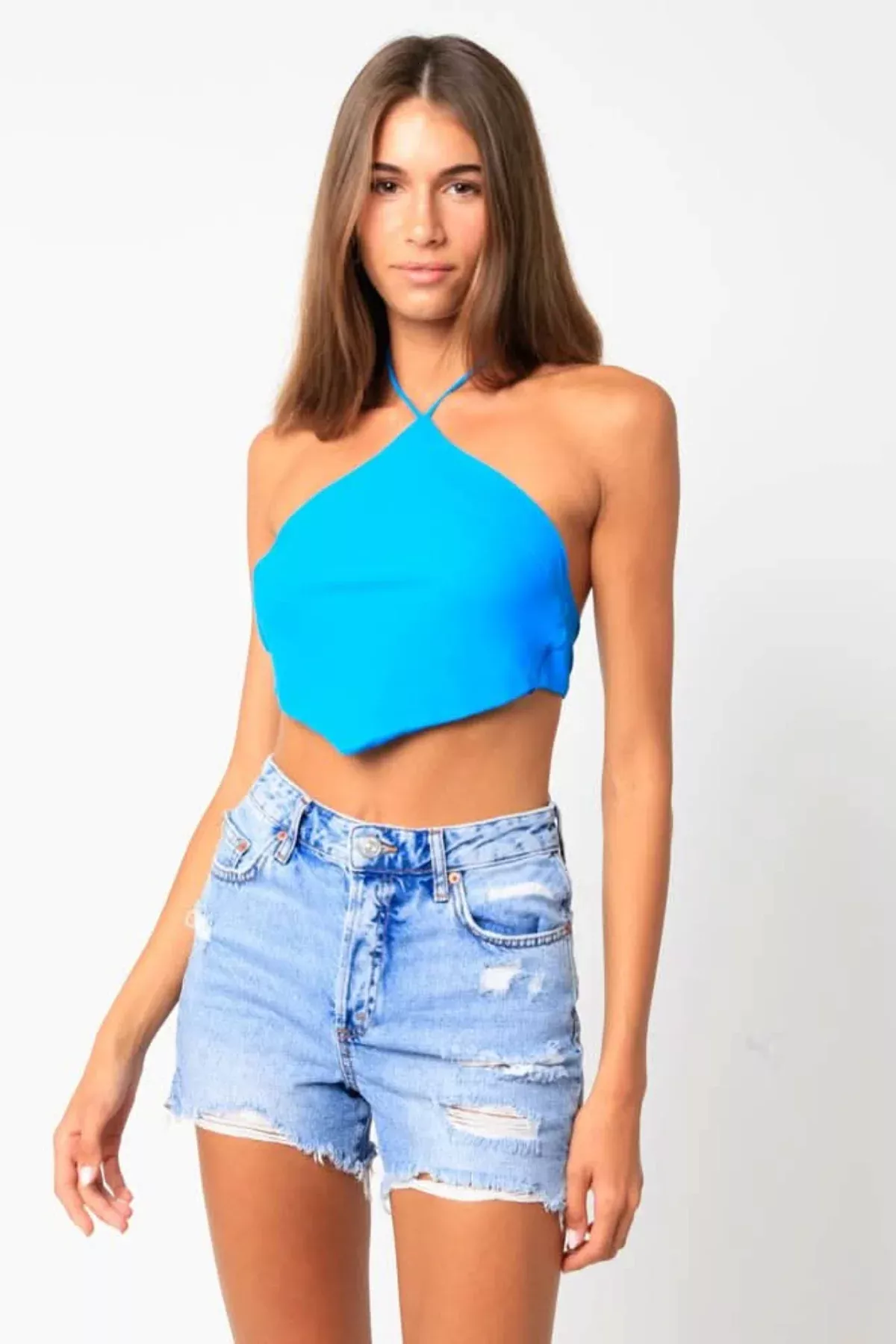 Serena Blue Handkerchief Halter Top | Boho Pink
