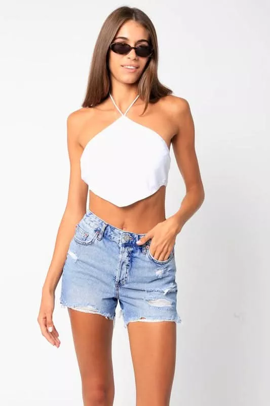 Serena White Handkerchief Halter Top | Boho Pink