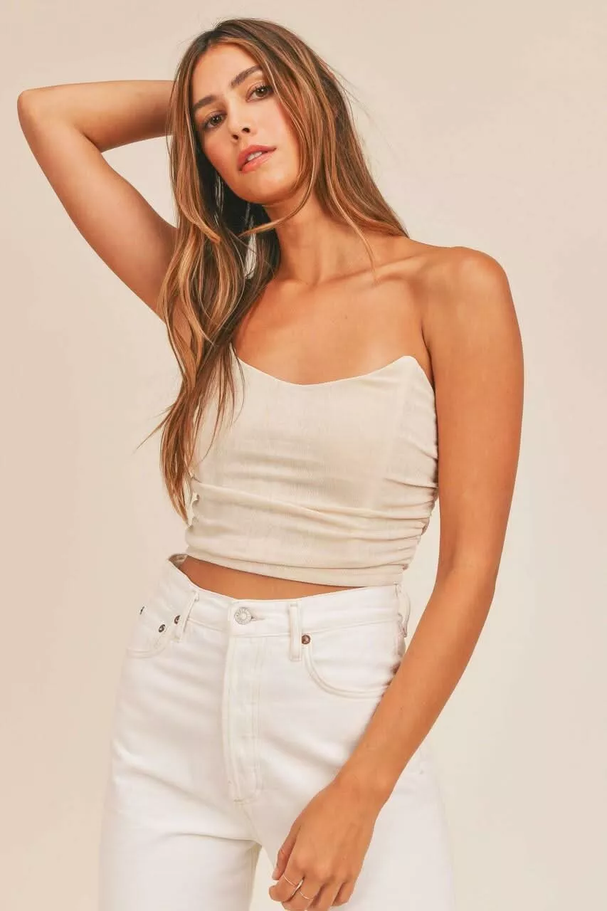 Serenity Cream Strapless Crop Top | Boho Pink