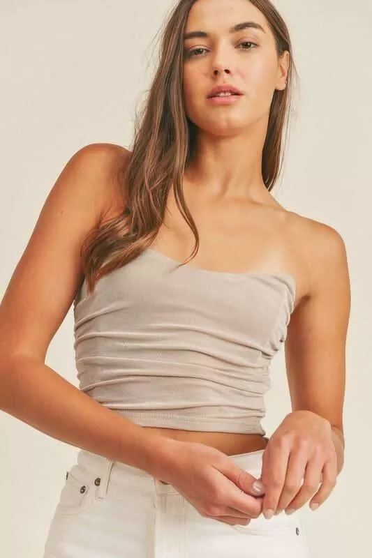Serenity Taupe Strapless Crop Top | Boho Pink