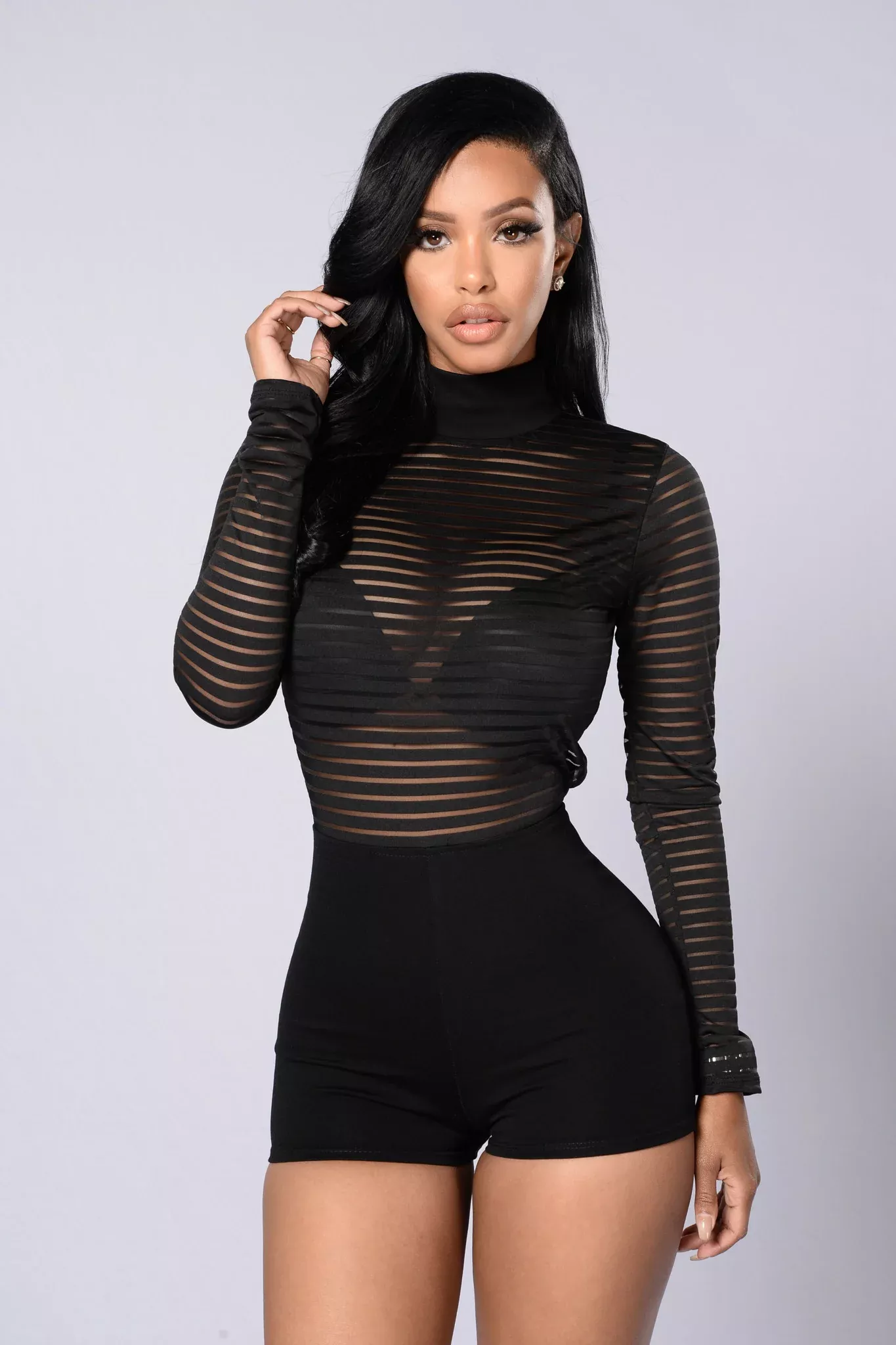 Shadow Stripe Romper - Black
