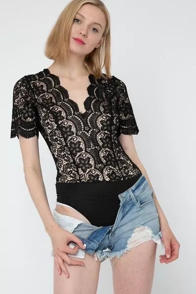 Short Sleeve Laced Body Suit