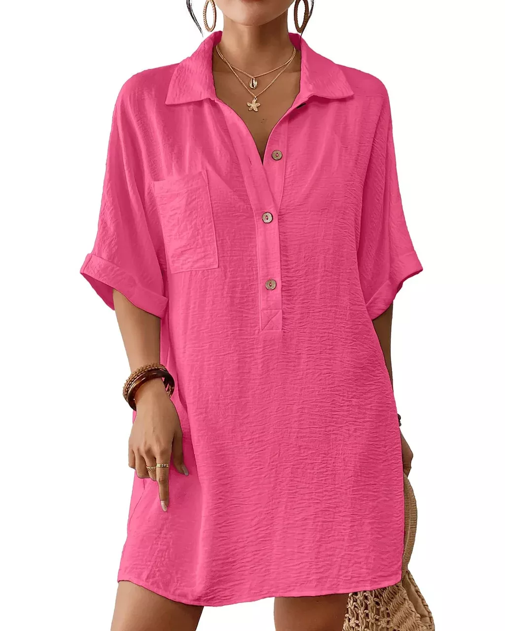 Short Sleeve Loose Shirt Dress