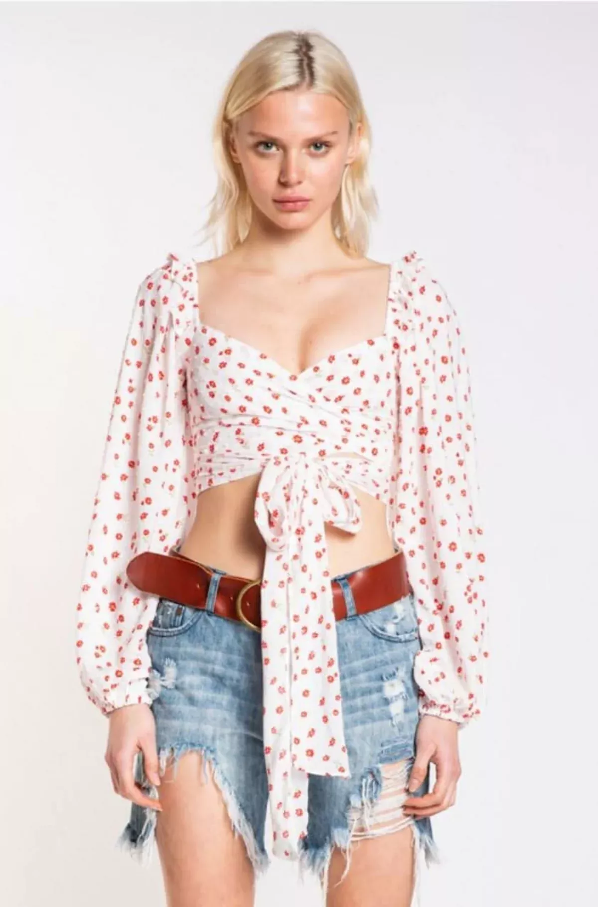 Signs Of Spring White And Red Floral Crop Top | Boho Pink