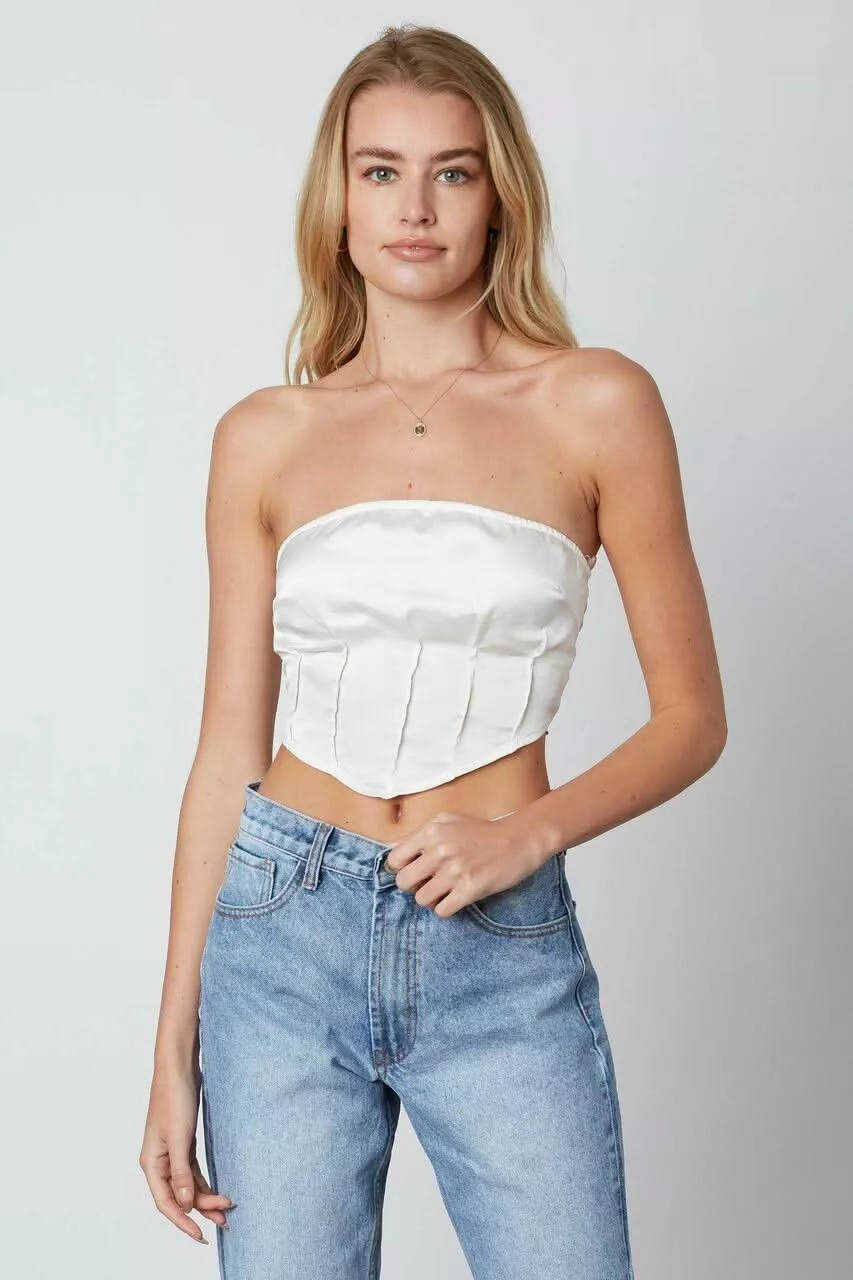 Sistine White Satin Bandana Top | Boho Pink