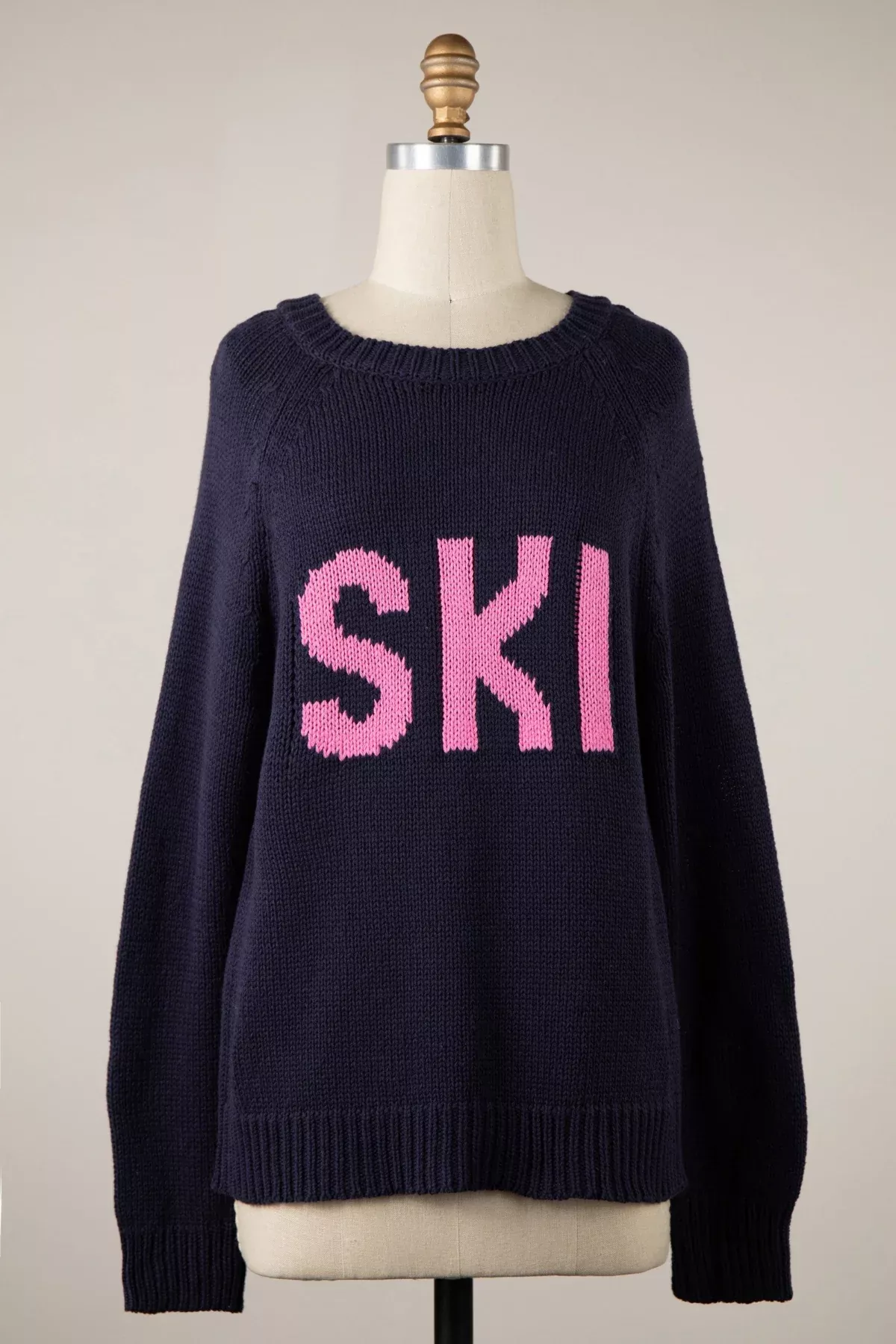 Ski Navy Oversized Pullover Sweater | Boho Pink