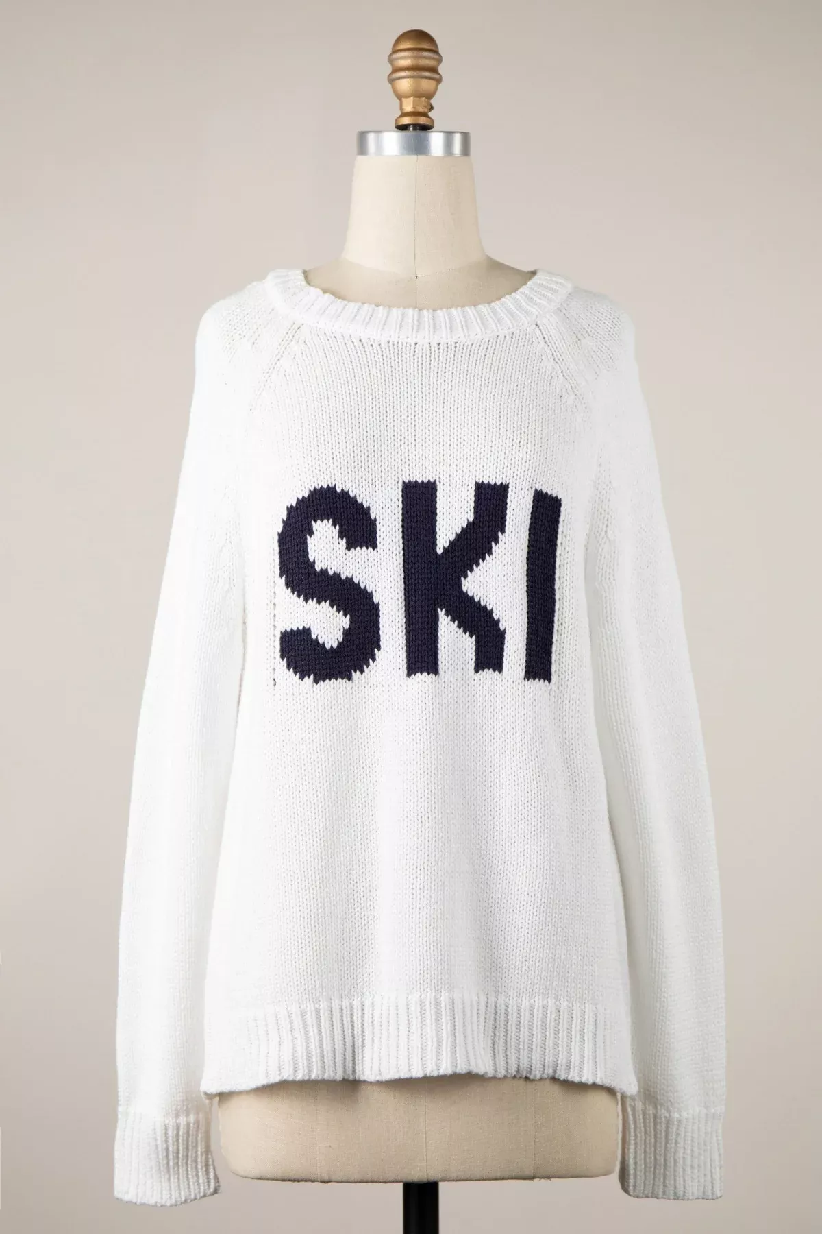 Ski White Oversized Pullover Sweater | Boho Pink