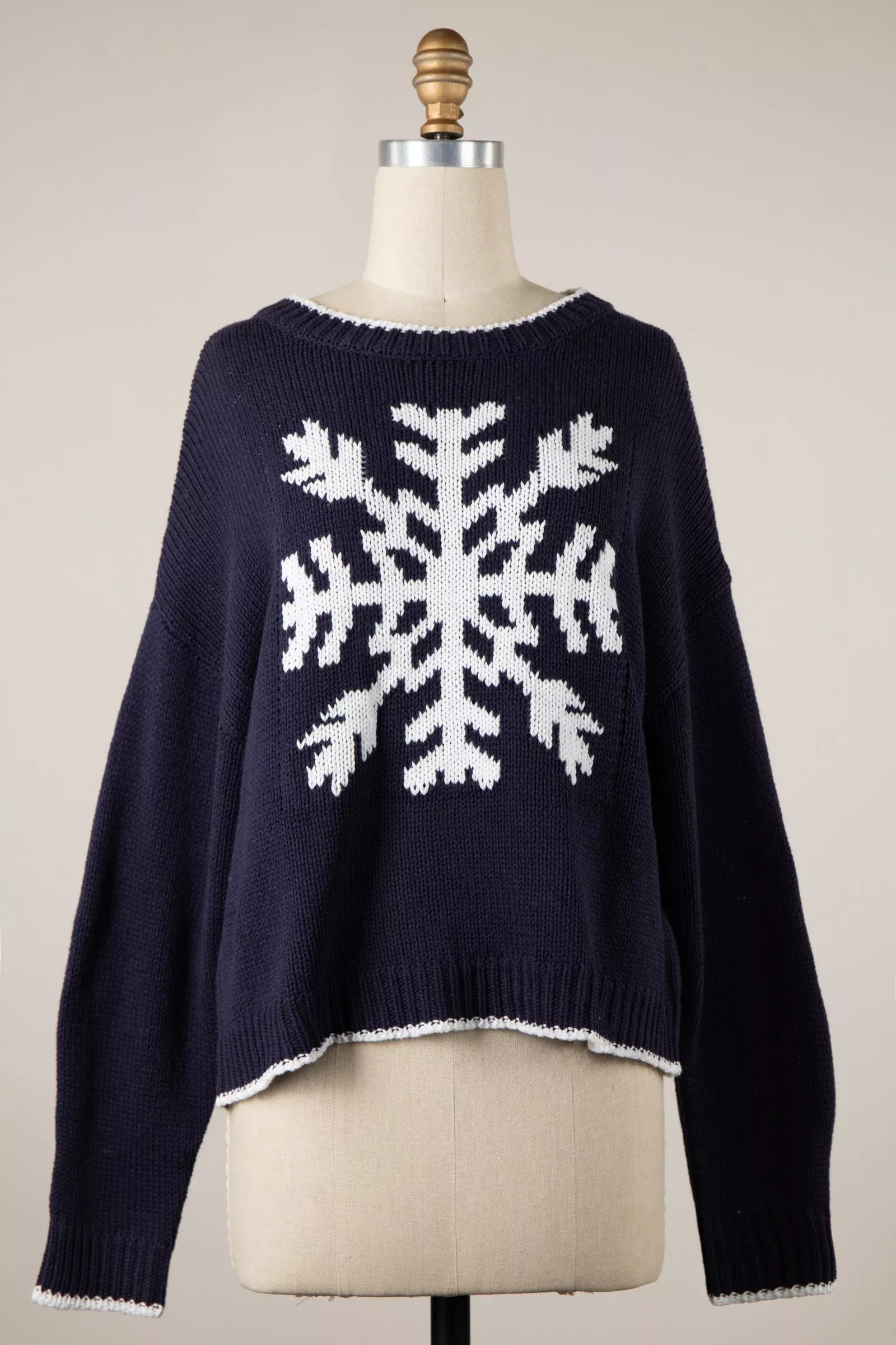 Snowflake Navy Oversized Pullover Sweater | Boho Pink