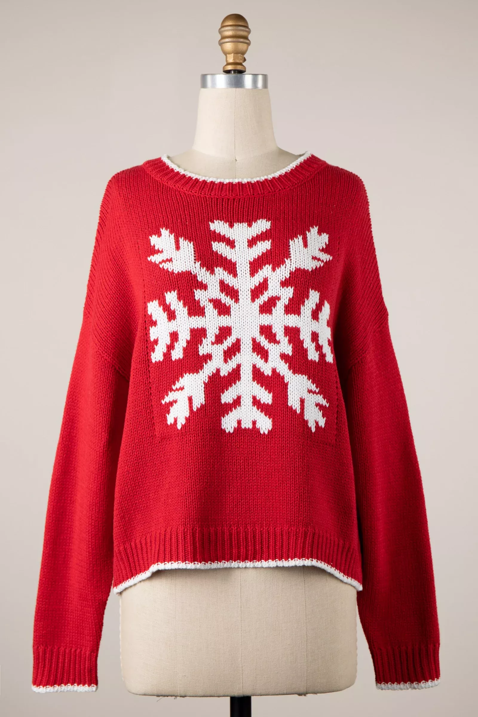 Snowflake Red Oversized Pullover Sweater | Boho Pink
