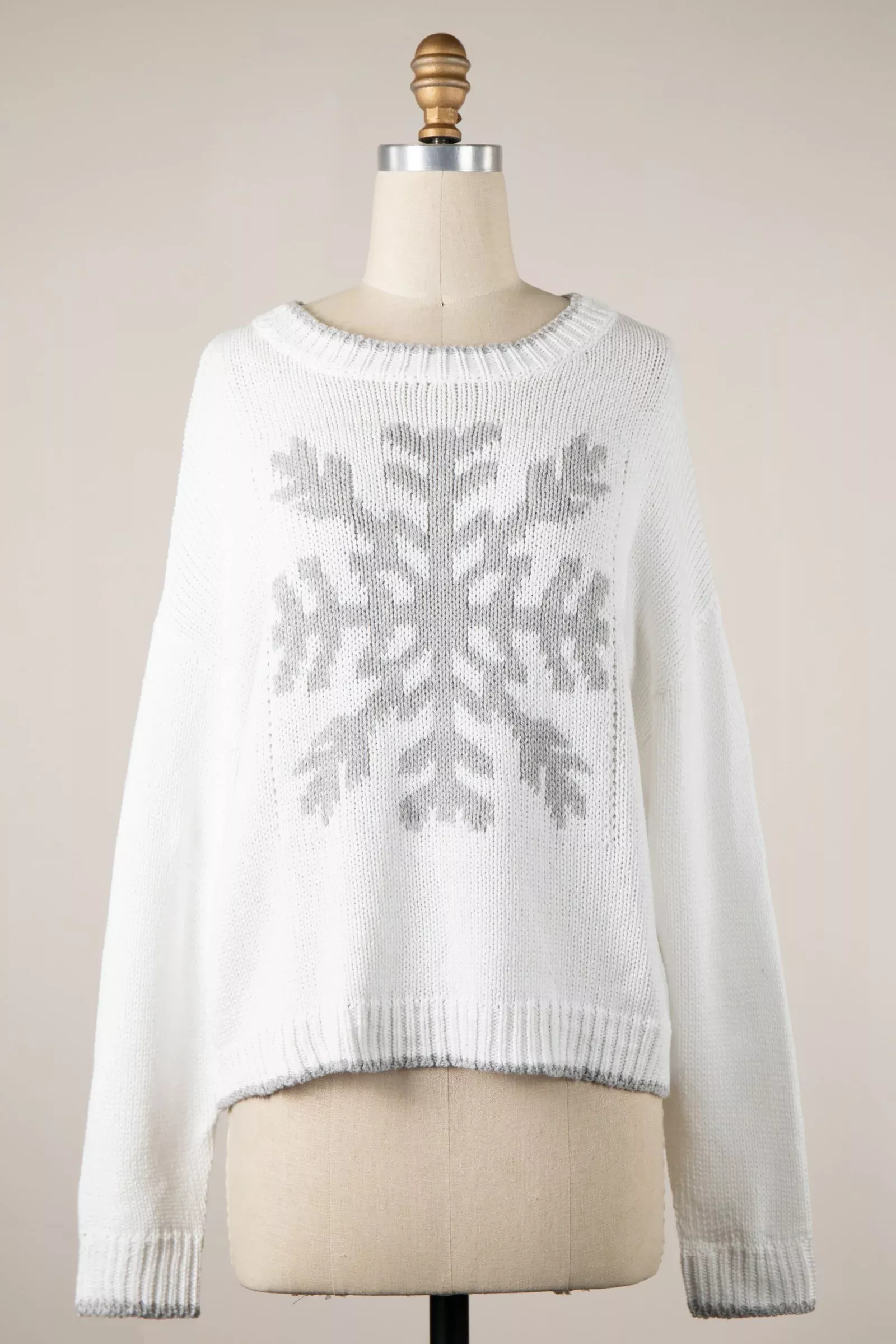 Snowflake White Oversized Pullover Sweater | Boho Pink