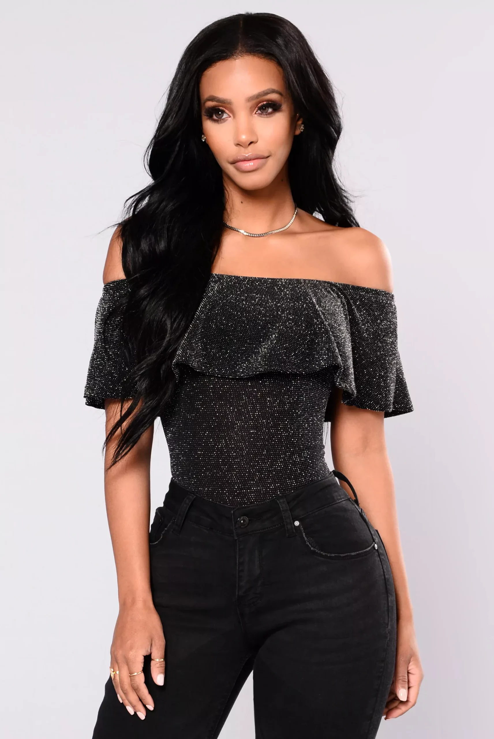 So Into You Off Shoulder Bodysuit - Black/Silver