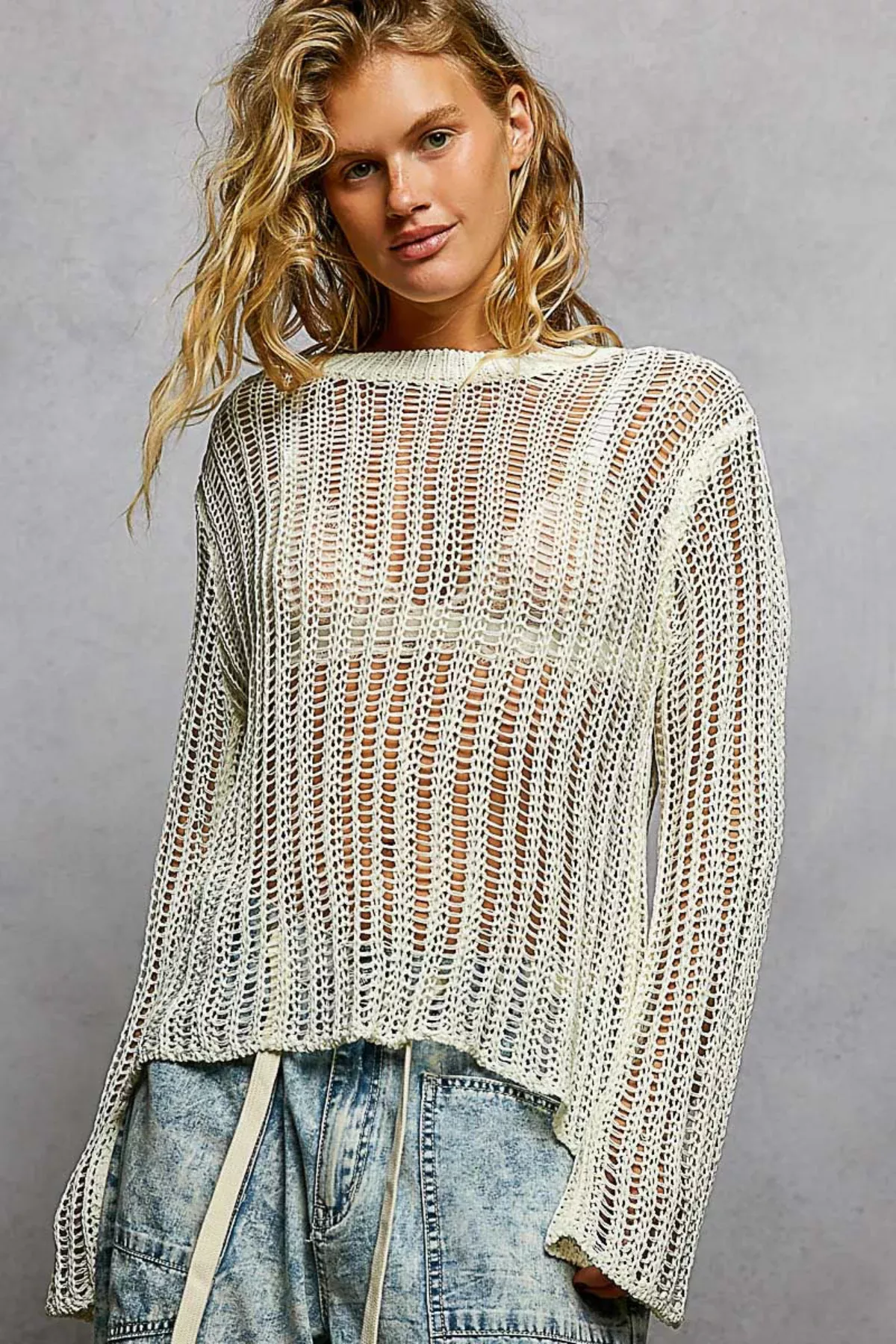 Sola White Sheer Crochet Sweater | Boho Pink