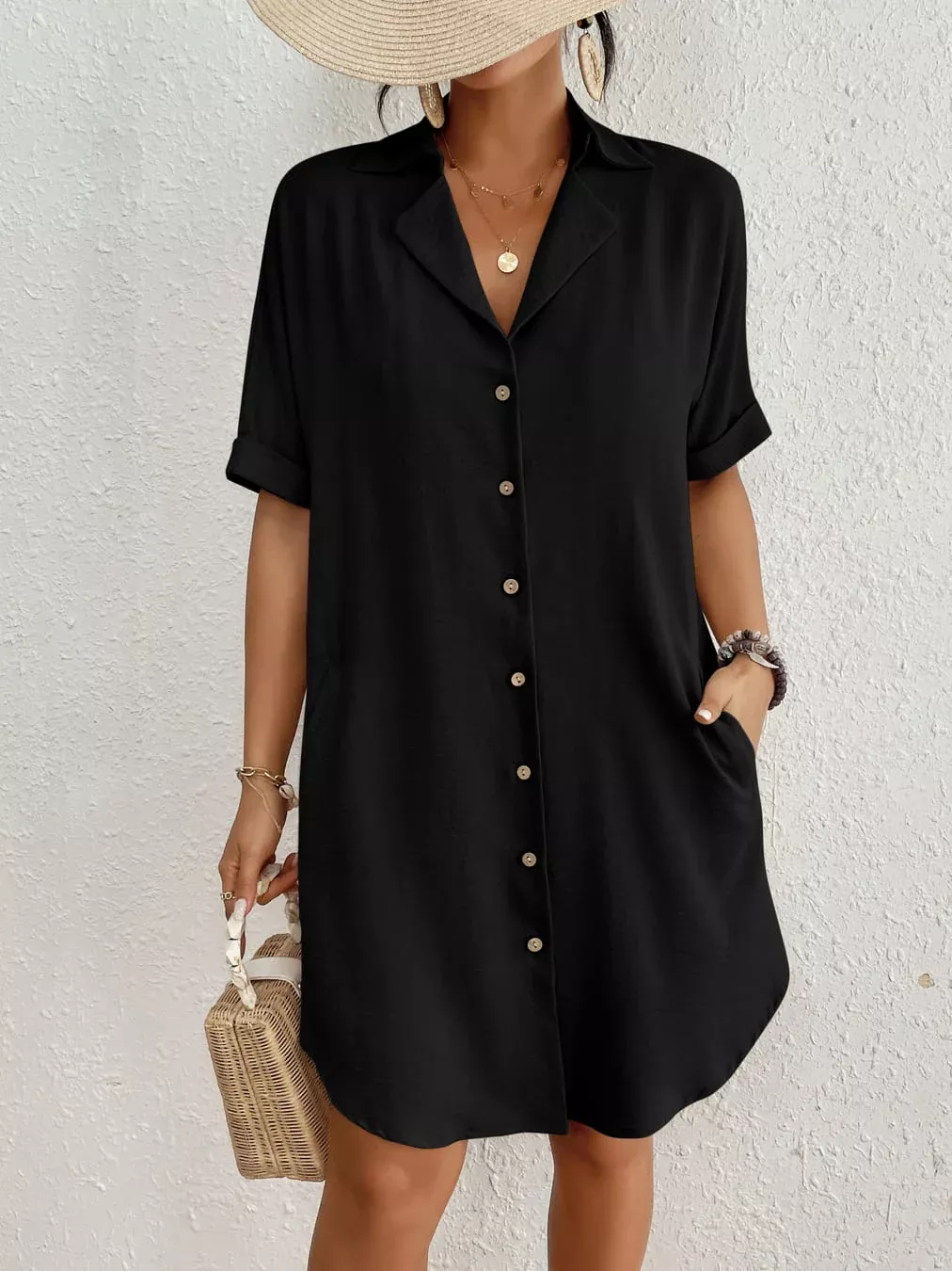 Solid Color White Button Up Cover Up Shirt