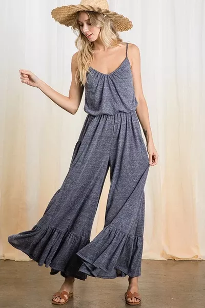 SpagettiStrap Wide Leg Ruffle Jumpsuit