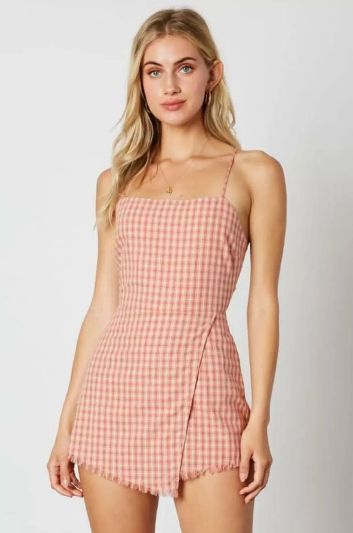 Stephanie Dusty Pink Gingham Tie-Back Romper | Boho Pink