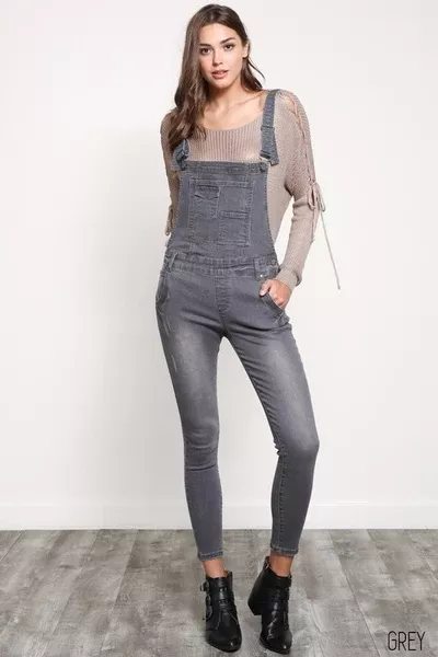 Stretchy Skinny-Fit Grey Denim Overall