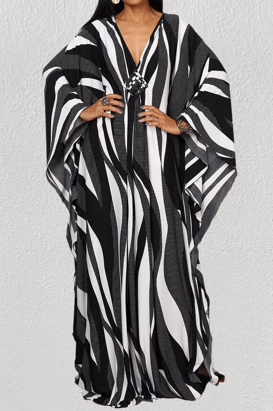 Stripe Pattern Kaftan Beach Cover Up