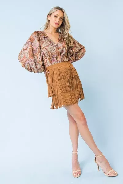 Suede Fringe Mini-Skirt