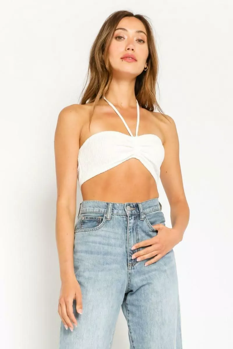Summer Dreaming White Smocked Halter Crop Top | Boho Pink