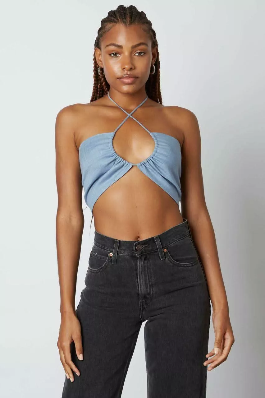 Summer Love Slate Blue Halter Crop Top | Boho Pink
