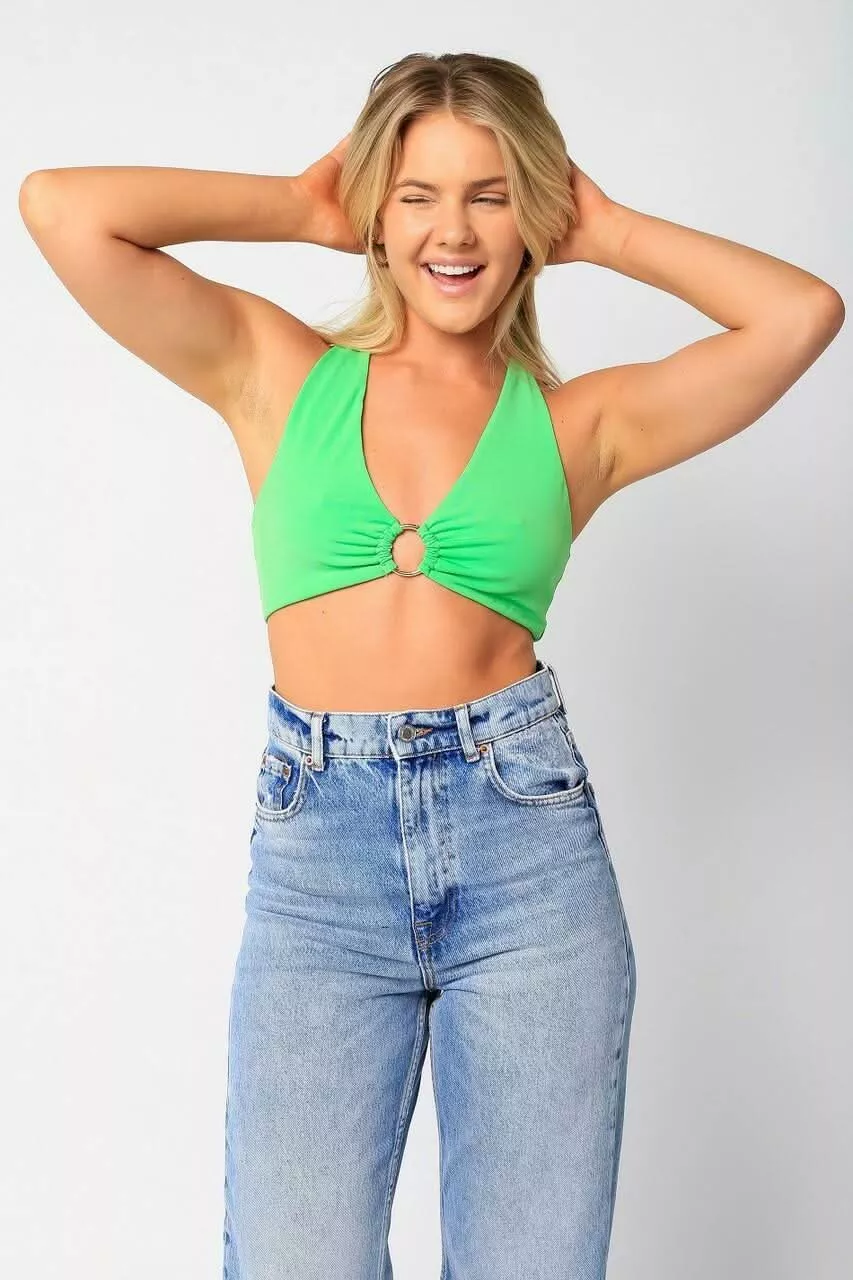 Summer Nights Apple Green Halter Tie-Back Crop Top | Boho Pink