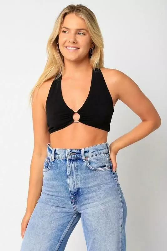 Summer Nights Black Halter Tie-Back Crop Top | Boho Pink