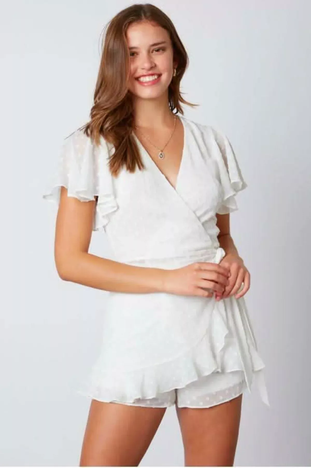 Summer Romance White Backless Surplice Romper | Boho Pink