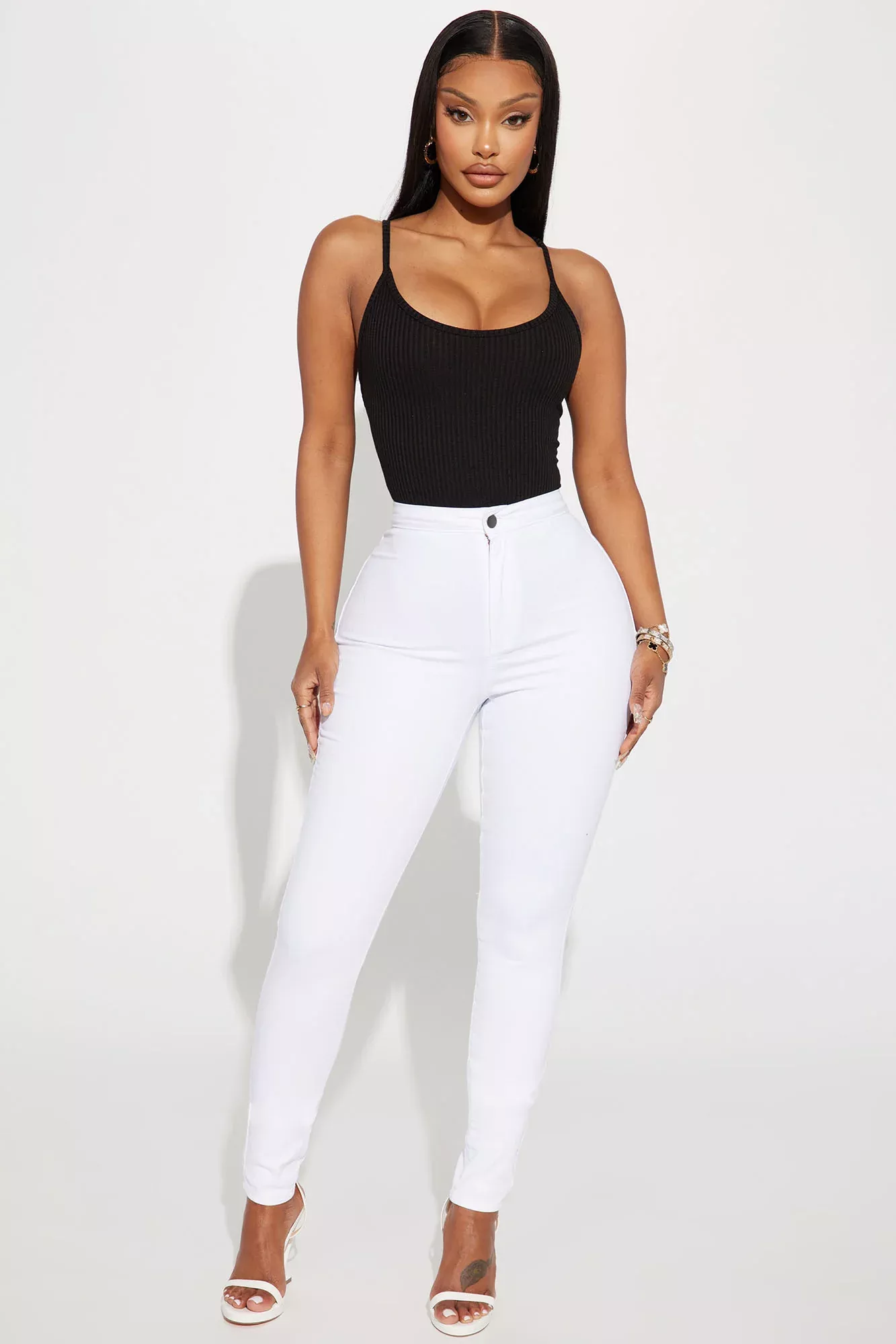 Super High Waist Denim Skinnies - White