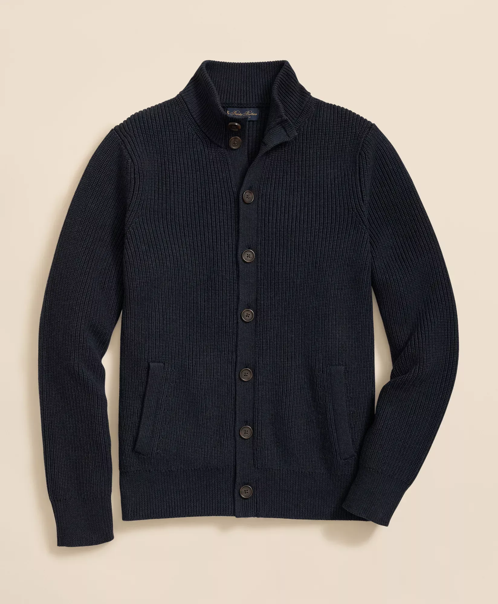 Supima Cotton Ribbed Mock Neck Cardigan